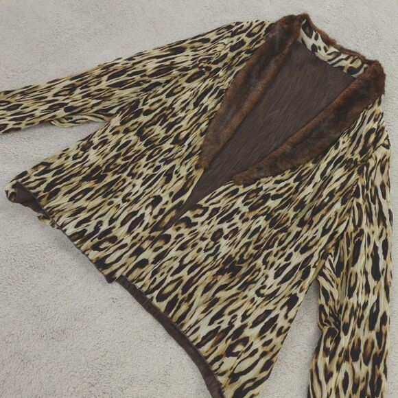 Chicos Jacket Womens 4 XL Animal Print Pleated Elegance Faux Fur Collar Mob Wife - Picture 9 of 14